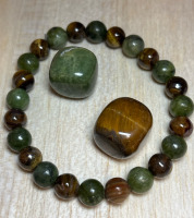 3pcs Wealth Flex Bracelet with Two Rough Stones Retro Tiger Eye Stone