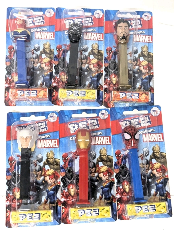 [Full Sets] 6 New Sealed PEZ &times; MARVEL COMICS Dispensers & Candy, All Made in the USA