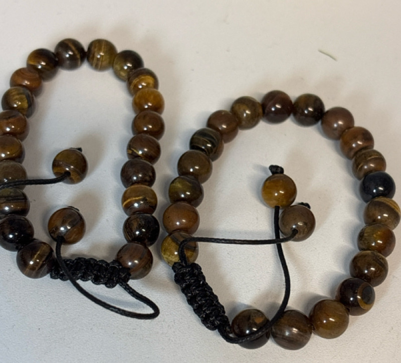 Two Adjustable Handmade Bead Bracelet with Tiger Eye Stone Said to lelp with Self Confidence