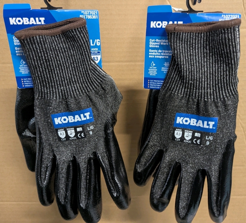 2 New Pairs of Large Kobalt Cut Resistant Dipped Work Gloves.