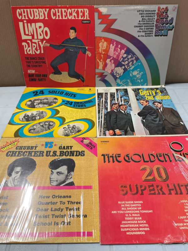 6 Vintage 50s PARTY LPs | Includes Chubby Checker, Gerry & the Pacemakers and more | Good Golly Miss Molly it&rsquo;s party time! | Scuffs and Scratches Present