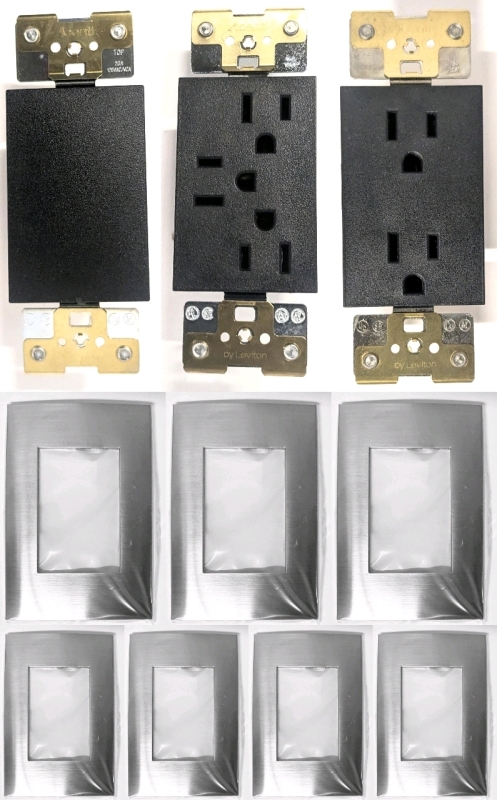 10pcs New LEVOIT Accenti Collection: 7&times; Stainless Steel Designer Wallplates ACWM1-STS 1G Screwless Wallplate SST W/Alignment Plate, 1&times; AC201-1LE Single Pole Switch Illuminated, 1&times; AC315-E Triplex Receptacle, AC215-E Duplex Receptacle