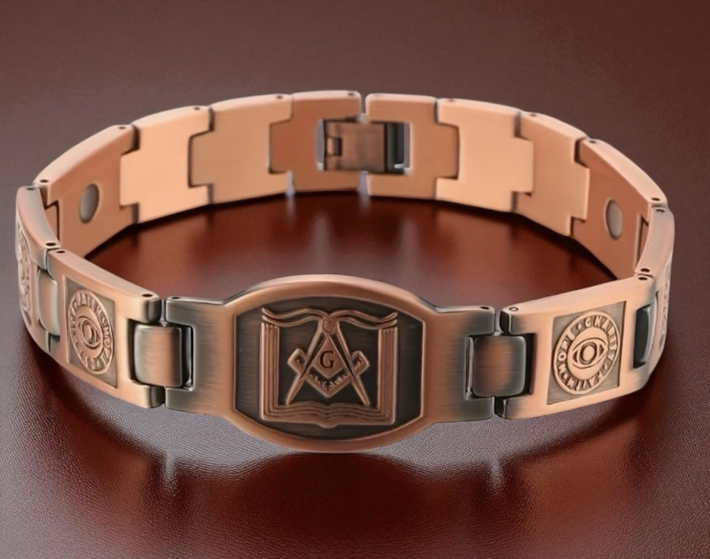 99.9 % Copper Magnetic Masonic Bracelet Adjustable Solid Band Instructions Included with Tool for link removal Fold Over Clasp 9inch before adjustment