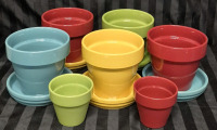 7 Colourful Planter Pots Ceramic - 5 Large Pot 6" tall & 2 Smaller Pots 3.75" tall