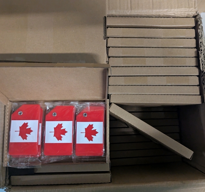 360+ New Canadian Flag Luggage Tags. Retails for 9.99 for a set of 6. Retails for over $600! Great Vendor Lot! Measures 3.5" by 2"