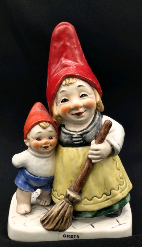 Vintage 1980 GOEBEL West Germany "Greta The Happy Housewife & Child" Co-Boy Gnome Figurine, 6.5" Tall, Chip on Back of Base