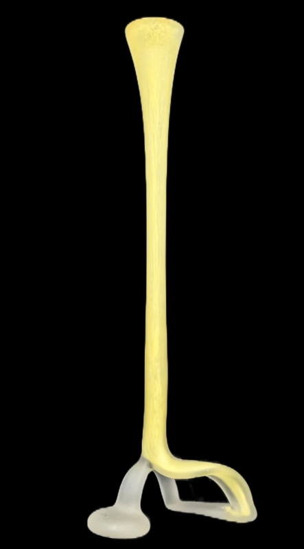 Very Unusual (+ Very Tall!) MCM Hand Blown Frosted Opaque Art Glass "Walking" Vase with Yellow Detailing, 21" Tall, No Chips or Cracks