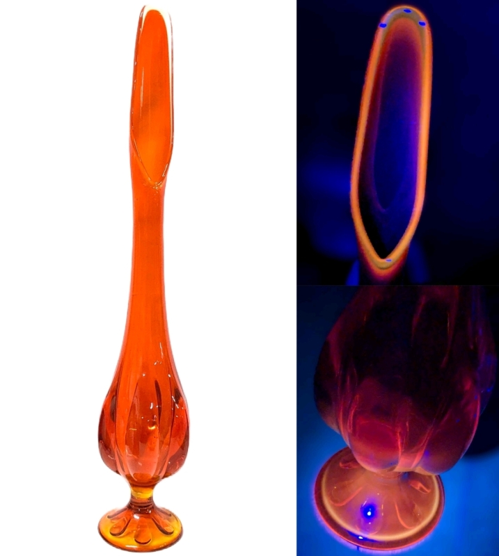 SPECTACULAR Nearly 2ft Tall Vintage Cadmium Glass Swing Vase, Rim & Base Glows! 23.75" Tall, No Chips or Cracks