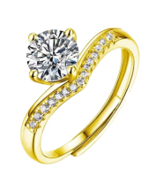 18KGP Stamped 1 CT GRA Certified Round Brilliant Moissanite 925S Open Adjustable Luxury Ring VVS Color Grade Moissanite Stone GRA CERTICICATE