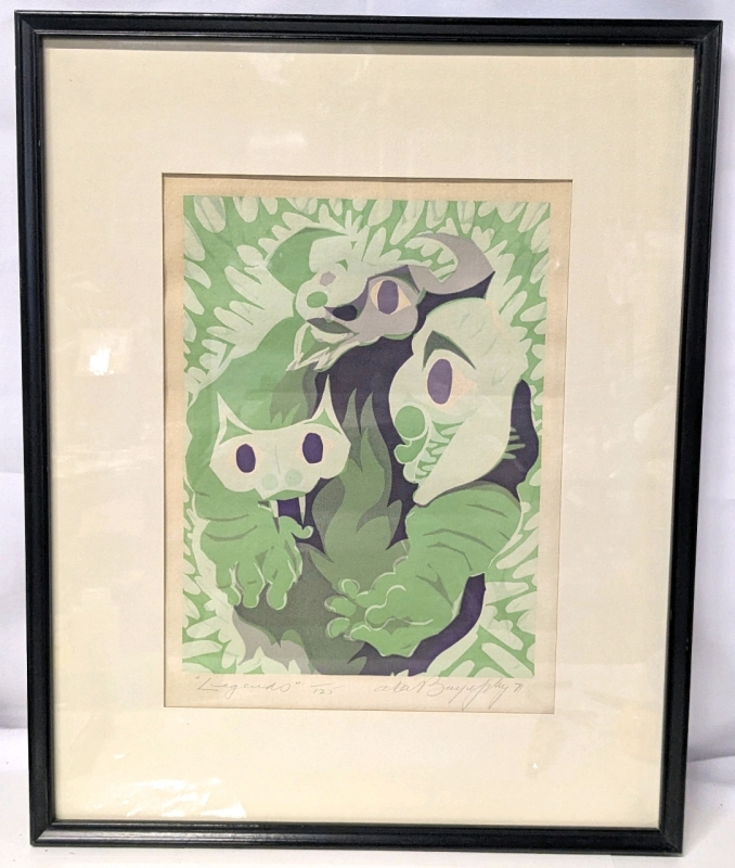 Vintage 1971 Framed Signed Woodblock Print "Legends" by Aba Bayefsky (1923-2001) 16.75" &times; 20.75" Tall