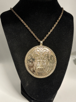 Vintage Copper Native American Navajo Big Statement Necklace Signed with the Bell Trading Company Bell ( Pendant 2.5 inch Round Rope Chain 23 inch ) in Nickel Silver