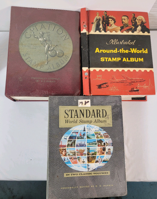 Three (3) Large World Stamp Binders w/Stamps . Too Many Countries To List . All Binders Have Stamps .