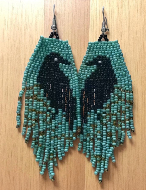 Crow Handcrafted Glass Bead Black Crow Beaded Tassel Earrings Sheppard Hook Approximately 4 inch Drop