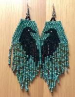 Crow Handcrafted Glass Bead Black Crow Beaded Tassel Earrings Sheppard Hook Approximately 4 inch Drop