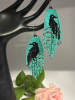 Crow Handcrafted Glass Bead Black Crow Beaded Tassel Earrings Sheppard Hook Approximately 4 inch Drop - 5