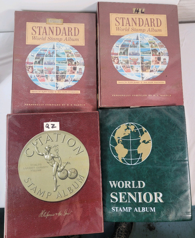 Four (4) Large World Stamp Binders w/Stamps . Too Many Countries To List . All Binders Have Stamps .
