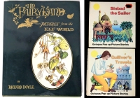 3 Vintage 1979 Hardcover Kids' Books : "In Fairyland: Pictures from the Elf-World by Richard Doyle & 2&times; Octopus Pop-Up Books : Sinbad the Sailor & Gulliver's Travels