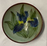 Vintage Signed 4.5&rdquo; stoneware dish from Chelsea Pottery England featuring a hand-painted iris flower design | No Chips or Cracks