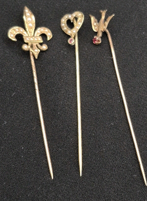 3 Vintage Stunning Stamped 10K & 14K Gold Pins - Red Stones