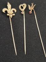 3 Vintage Stunning Stamped 10K & 14K Gold Pins - Red Stones