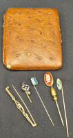 Vintage Stunning Pins - Sterling Ablone Pin, Cameo Pin + Leather Cigarette Case