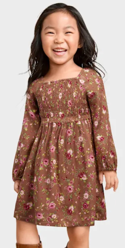 New Adorable Sz 4T The Children's Place Toddler Girls Long Sleeve Smocked Dress