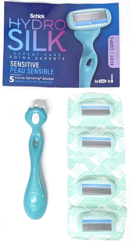 As-New SCHICK Hydro Silk Razor Handle with 4 New Sealed Sensitive Skin 5-Blade Blade Cartridge