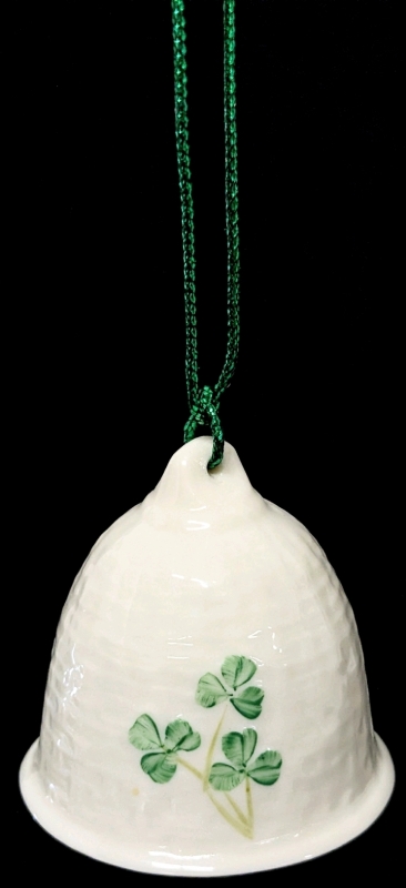 Vintage BELLEEK Ireland First Edition Annual Basketweave Bell Christmas Ornaments, No Clapper, 2" Tall, No Chips or Cracks, Brown Stamp