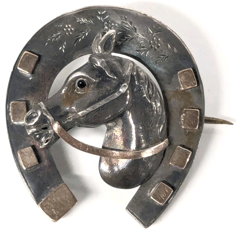 Antique Signed A&L, Birmingham Sterling Silver Horse Brooch Stamped with Arrow. 1.27" Long