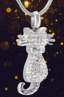 Embellished Rhinestone Cat Necklace Stainless Steel Cat Memorial Jewelry Cremation Pendant for ashes or hair Waterproof Keepsake Pendant 1.2 x 0.6 in Chain 20 in