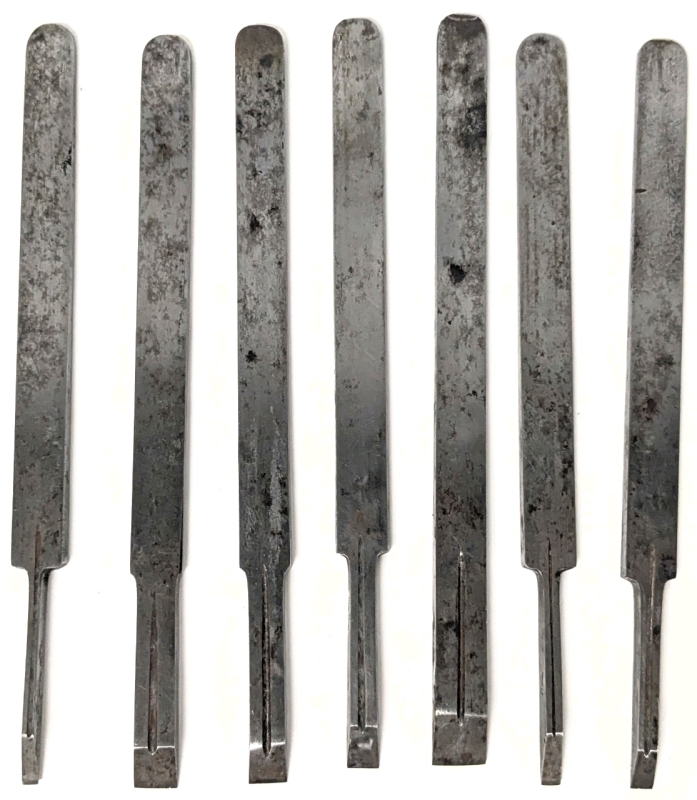 Set of 7 Vintage Graduated Plow Plane Irons, 9" Long
