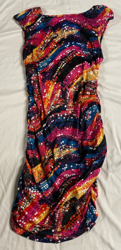New Size Large Ladies Stretch Open back Dress with Ruched-sides