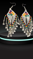 Handcrafted Glass Bead Tassel Earrings Boho-Chic Sheppard Hooks 3.25 inch drop