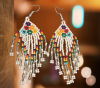 Handcrafted Glass Bead Tassel Earrings Boho-Chic Sheppard Hooks 3.25 inch drop - 2