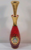 Vintage Ruby Red Bohemian Glass Hand-Blown Decantor w/Gold Trim and Enamel Flowers & Six (6) Matching Glasses . No chips or cracks - 2