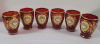 Vintage Ruby Red Bohemian Glass Hand-Blown Decantor w/Gold Trim and Enamel Flowers & Six (6) Matching Glasses . No chips or cracks - 4