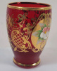 Vintage Ruby Red Bohemian Glass Hand-Blown Decantor w/Gold Trim and Enamel Flowers & Six (6) Matching Glasses . No chips or cracks - 5