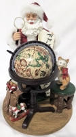 Vintage 1998 KIRKLAND COSTCO Fabric Mache SANTA CLAUS Statue Centerpiece with Spinnable Globe #212206, 11.5" Tall, Writing on Bottom