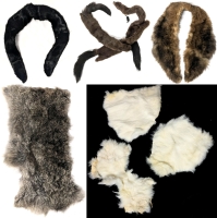 Vintage FURS : Triple Wholebody Mink Stole, Presumed Black Mink Lined Stole & Unknown Fur Lined Collar + Extra Fur Pieces Wholebody 34" Long, Largest Brown Rabbit Fur Piece 14" Long