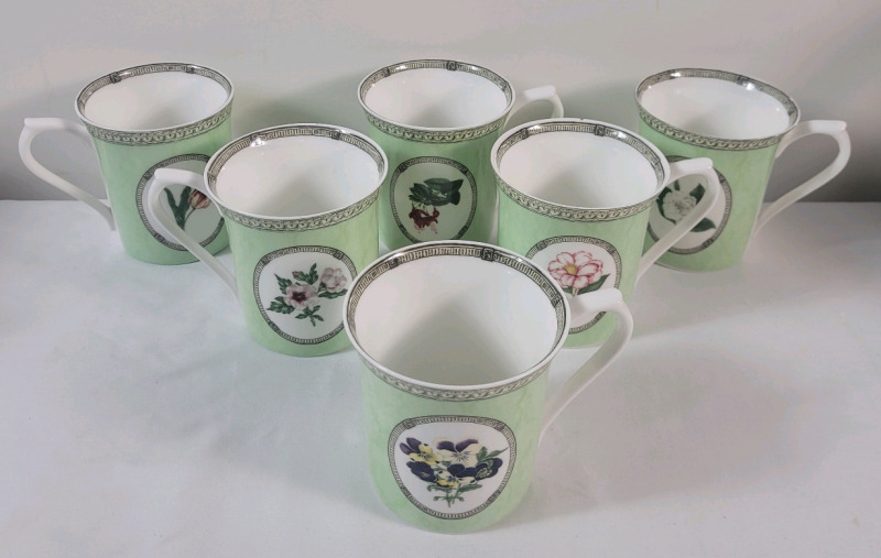 Set of 6 - Queen's " The Royal Horticultural Society " Applebee Collection Coffee Mugs .