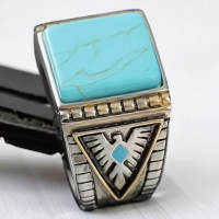 Natural Stone Turquoise Bohemian Vintage Eagle Ring Hand Carved Size 11
