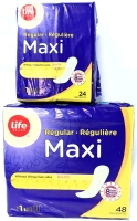 2 New Sealed LIFE Brand Maxi Pads, Size 1, Without Wings, Up to 8 Hours Protection, 72 Pads Total