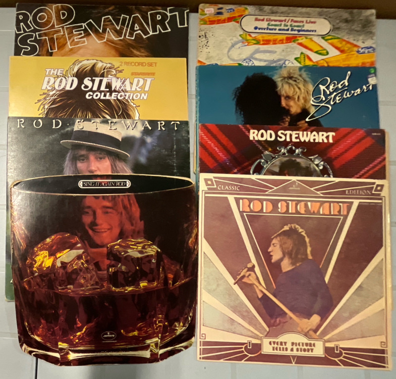 8 Vintage ROD STEWART LPs | Features Hits including Maggie May, Do Ya Think I&rsquo;m Sexy, Tou Wear it Well and more! | See Photos for Titles | Scuffs and Scratches Present