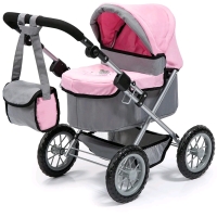 As New Bayer Design Baby Doll Trendy Pram in Grey/Pink, 26" x 16" x 27", retails for 49.99 US