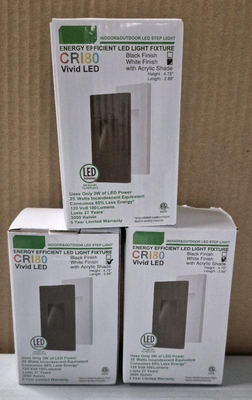 3 New Eboka CR180 Vivid LED Light Fixtures White Finish