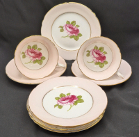 9 Pieces Vintage Shelley English Rose Pattern Teacups & Saucers with 5 Bread & Butter Plates- Pink