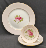 3 Piece Vintage Shelley English Rose Pattern Teacup & Saucer with Luncheon Plate - Pink