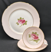 3 Piece Vintage Shelley English Rose Pattern Teacup & Saucer with Luncheon Plate - Pink