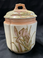 Vintage 7&rdquo; Iris Biscuit Jar by Burroughs & Mountford, manufactured by Eagle Pottery in Trenton, New Jersey, between approximately 1879 and 1882 | No Chips or Cracks
