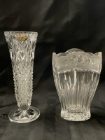 2 Vintage Crystal Vases | Tallest is 8&rdquo; and was made in Former Czechoslovakia - Lead Crystal | Smaller Vase is Possibly Oneida Southern Garden | No Chips or Cracks